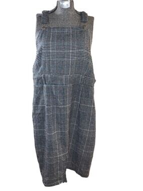 Women's SHEIN Plaid Overall Dress Grey Blue Plus 1X